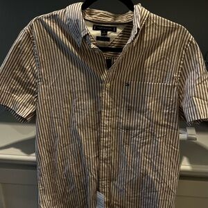 Tommy Hilfiger Men's Tan and White Striped Shirt
